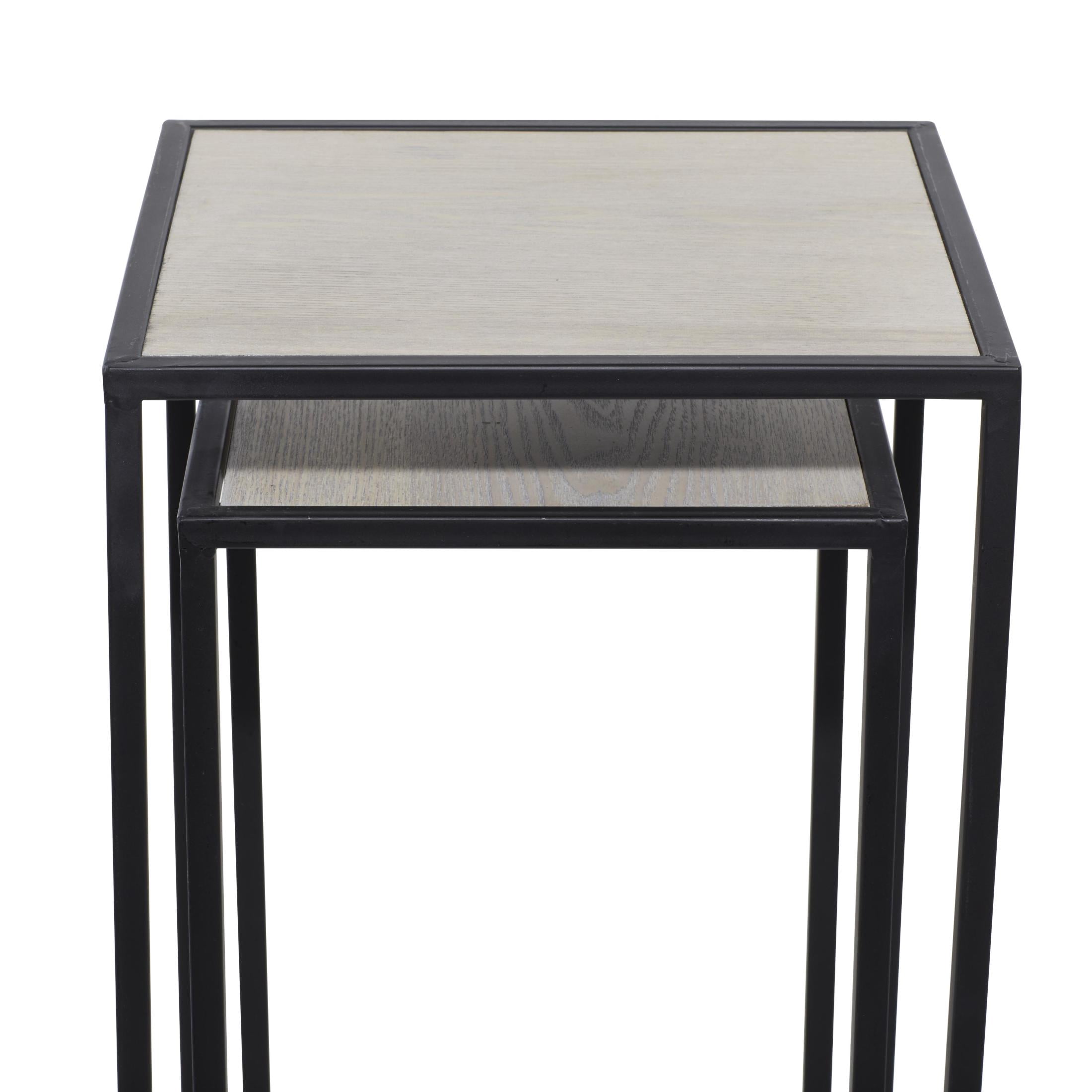 DecMode 10" x 25" Black Metal Rectangle Pedestal Accent Table with Brown Wood Tops, 2-Pieces