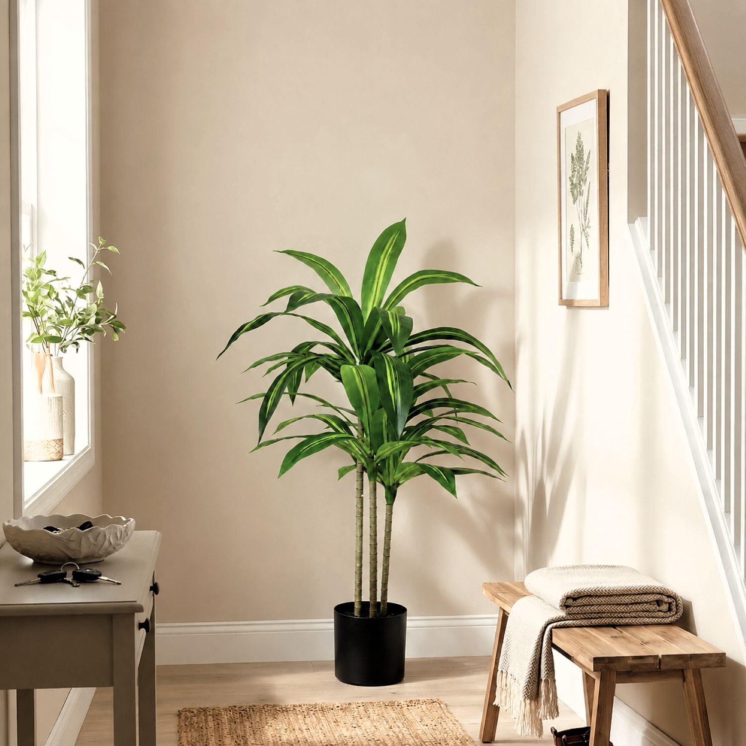 Easy4Home 3.6FT Artificial Plant Fake Dracaena Tree Potted Indoor Faux Floor Plant for Home Office Decor, Black Pot
