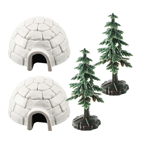 QIDITONG 1 Set Mini Igloo Toys with Christmas Tree Figurines Lifelike Ice House Models Arctic Winter Miniature Toys DIY Cake Toppers Dollhouse Micro Landscape Decoration