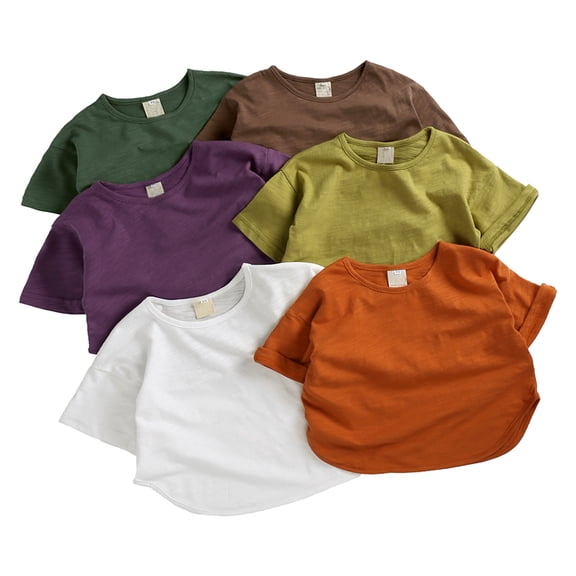 Boys T Shirts Kids Unisex Solid Short Sleeve Crewneck Loose Basic Tee Top Boys' Tops Brown 2-3 Years