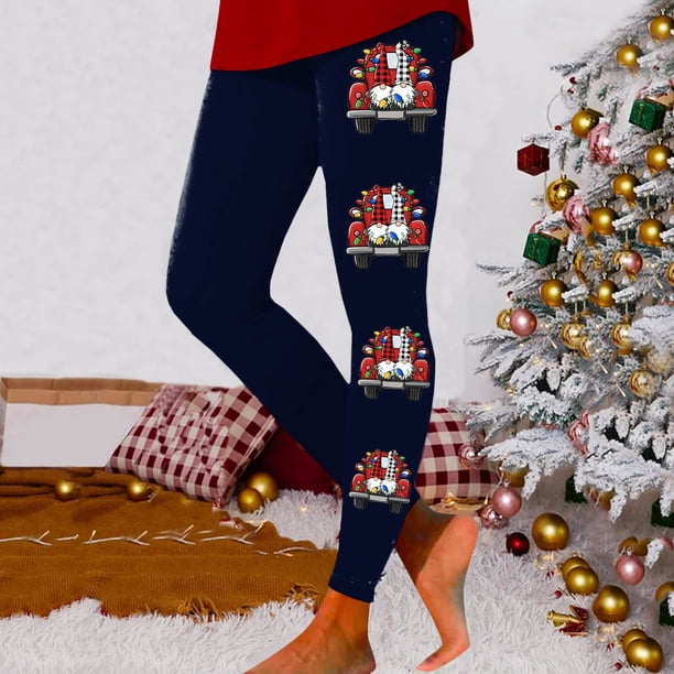 WILLBEST Leggings de Entrenamiento de Cintura Alta Para Mujer, Pantalones de Yoga Suaves y Elásticos Con Estampado Navideño, Diseño de Bloques de Color Para Fitness y Running. Mediana