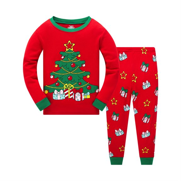 Little Boys Girls Christmas Pajamas Sets for Toddler 100% Cotton Tree Planet Sleepwear Long Sleeve 2 Piece kids Clothes Pjs 3-7T Tree-6550-3T