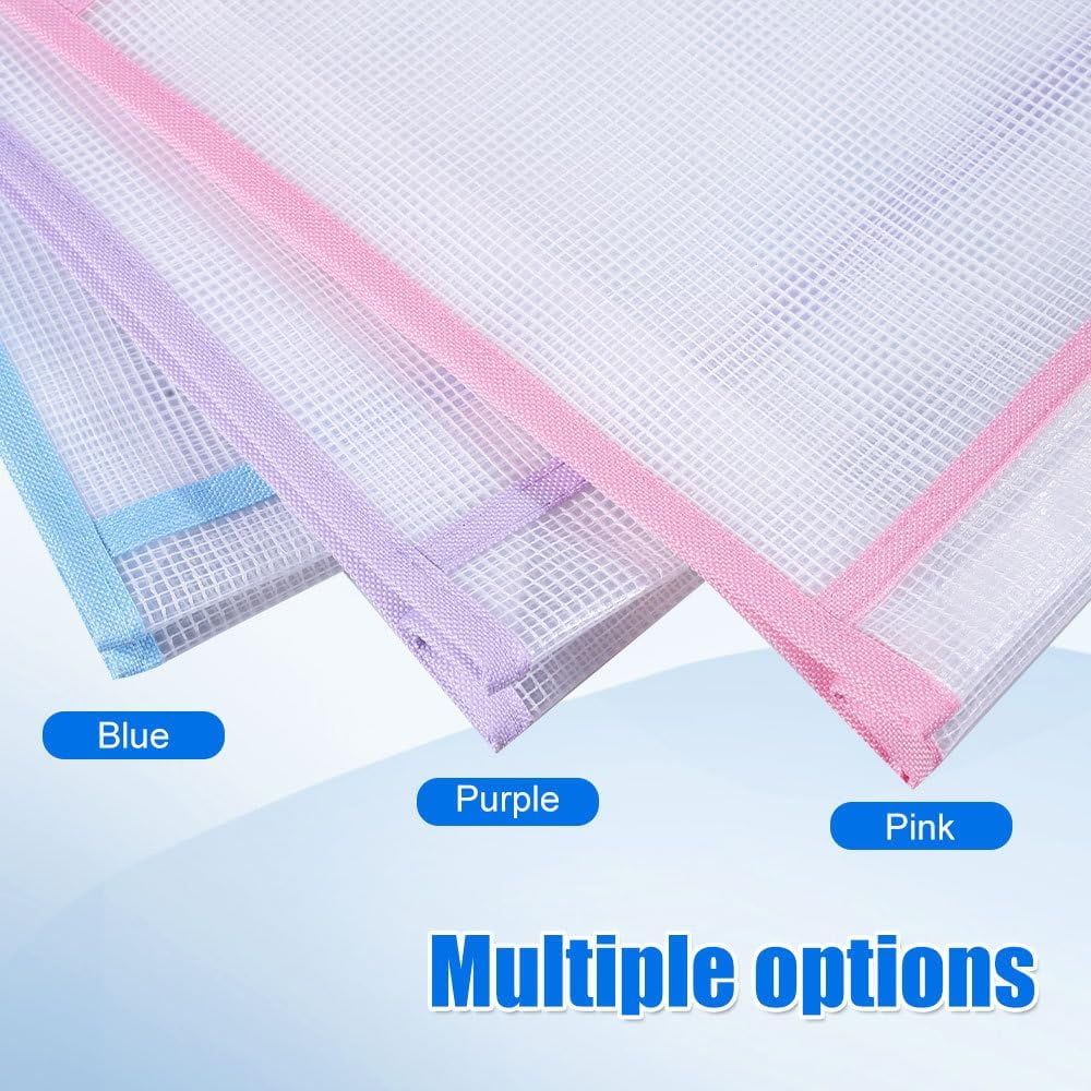 3Pcs Project Bag, 17.7×13 inch A3 Waterproof Mesh Zipper Bag Craft Storage Bag with Handles for Knitting Quilting Sewing Crocheting, Muiticolor