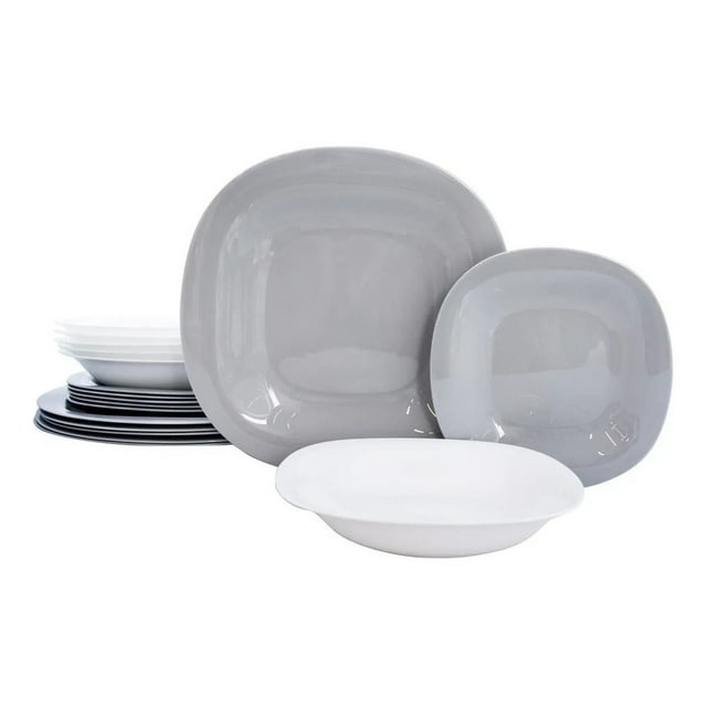 Vajilla Moderna Minimalista Luminarc Carine 12 Piezas Gris y Blanca