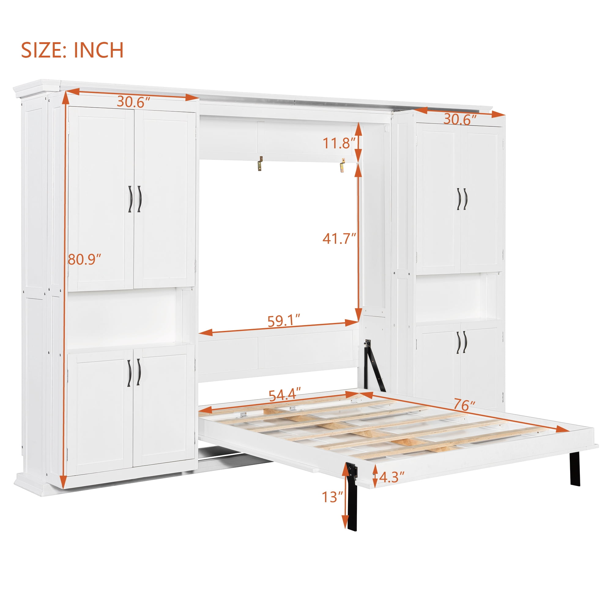 Full Size Murphy Bed with Dual Sliding Storage Cabinets, 6-Tier Open Shelves, Space-Saving for Small Space, Guest Room