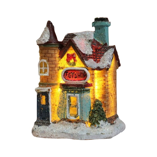 Decoración de Navidad Irfora La escena navideña alberga una casa de construcción con luces LED cálidas, funciona con baterías, regalo de Navidad Ornamnet Irfora Decoración de Navidad