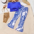 thumbnail image 6 of Babcutegg Girls Summer Two-Piece Outfit – Puff Sleeve Short Top & Printed Wide-Leg Pants Set for Kids Blue Size 4-5, 6 of 6
