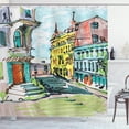 thumbnail image 1 of Fine Art Shower Curtain, Watercolor Sketch Style Hand Drawn City Scenery with Retro Architecture Buildings, Fabric Bathroom Set with Hooks, 69W X 70L Inches, Multicolor, by Ambesonne, 1 of 3