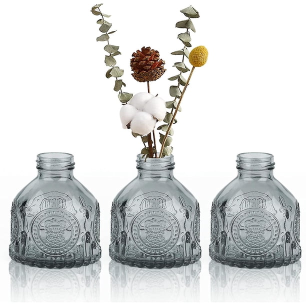 Juego de 3 jarrones pequeños para centros de mesa: jarrón de vidrio transparente para decoración de estilo rústico, mini jarrón de flores para bodas, hogar, oficina, sala de estar, mesa de comedor.
