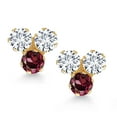 thumbnail image 2 of Gem Stone King 14K Yellow Gold White Lab Grown Diamond and Red Rhodolite Garnet Three Stone Stud Earrings for Women (0.64 Cttw, Gemstone April Birthstone, Round 3MM), 2 of 4