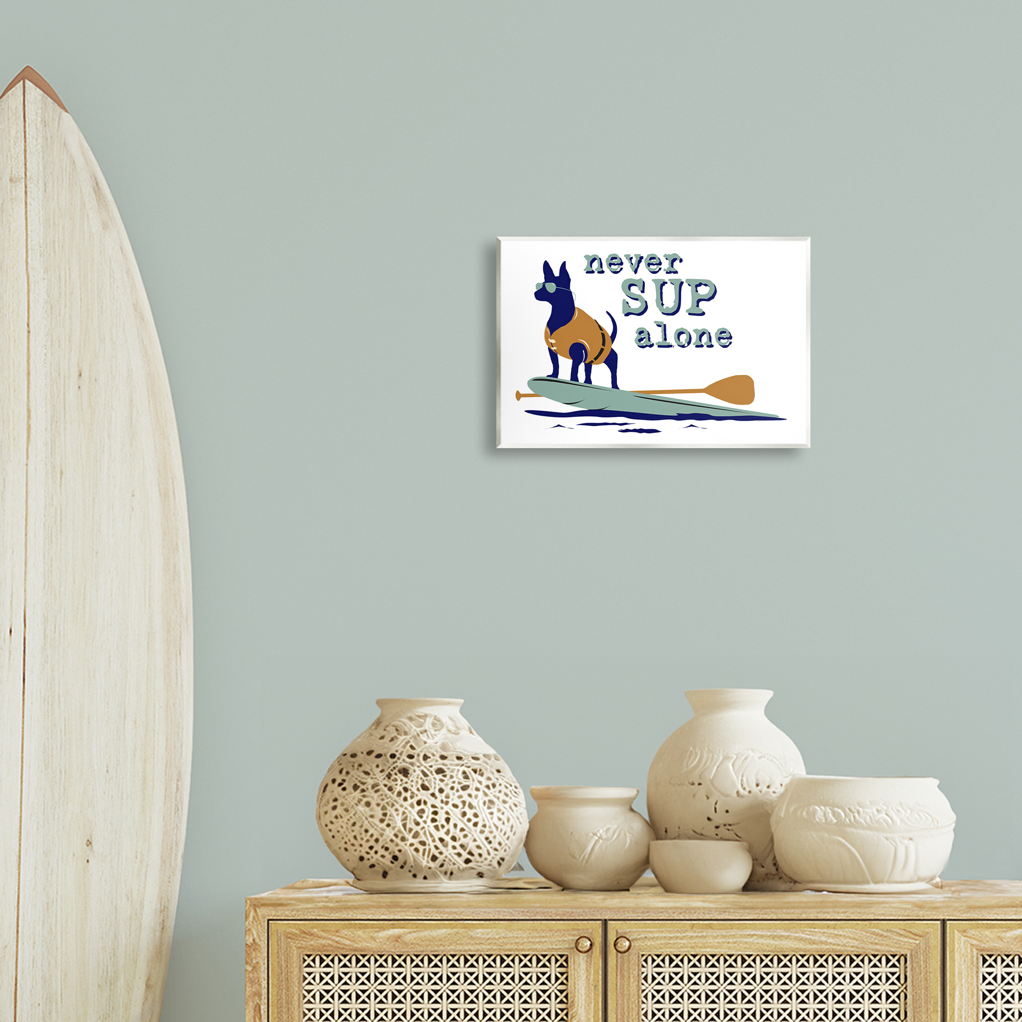 Stupell Industries Never Paddleboard Alone Dog Animals Painting Unframed Art Print Wall Art, 15 x 10