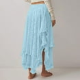 thumbnail image 4 of Women Renaissance Long Maxi Skirt Double Layered Ruffled Irregular Chiffon Skirts Light Blue L, 4 of 7