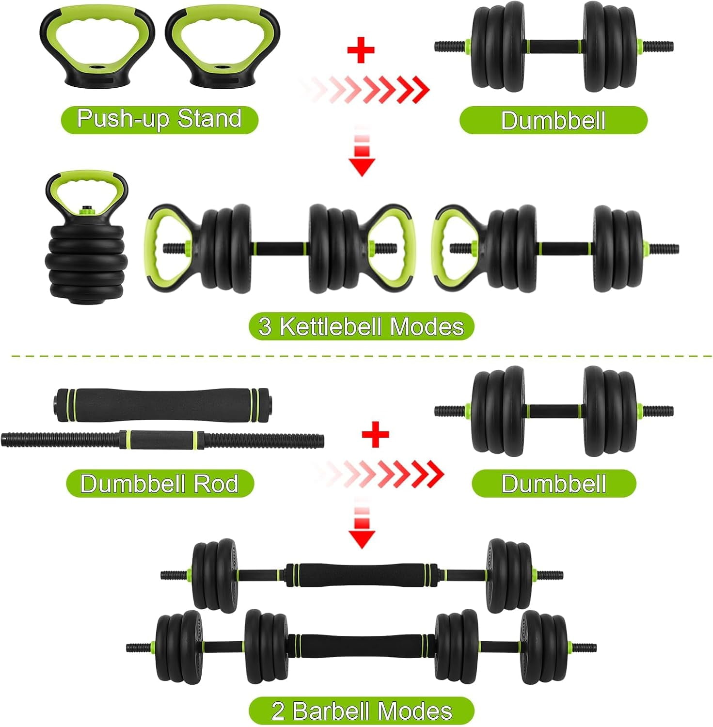 44/66/88 Lbs Adjustable  Set, 4-in-1  Weights with Connector for Home Gym