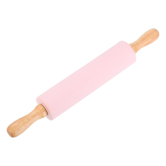 Uxcell Rolling Pins for Baking, 12 Inch Silicone Non-Stick Rolling Pin Baking Roller Wooden Handle for Kitchen, Pink