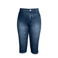thumbnail image 7 of Kinrui Women's Faux Jeans Capris Button Elastic Waist Jeggings Casual Tight Cropped Pants Blue XL, 7 of 7