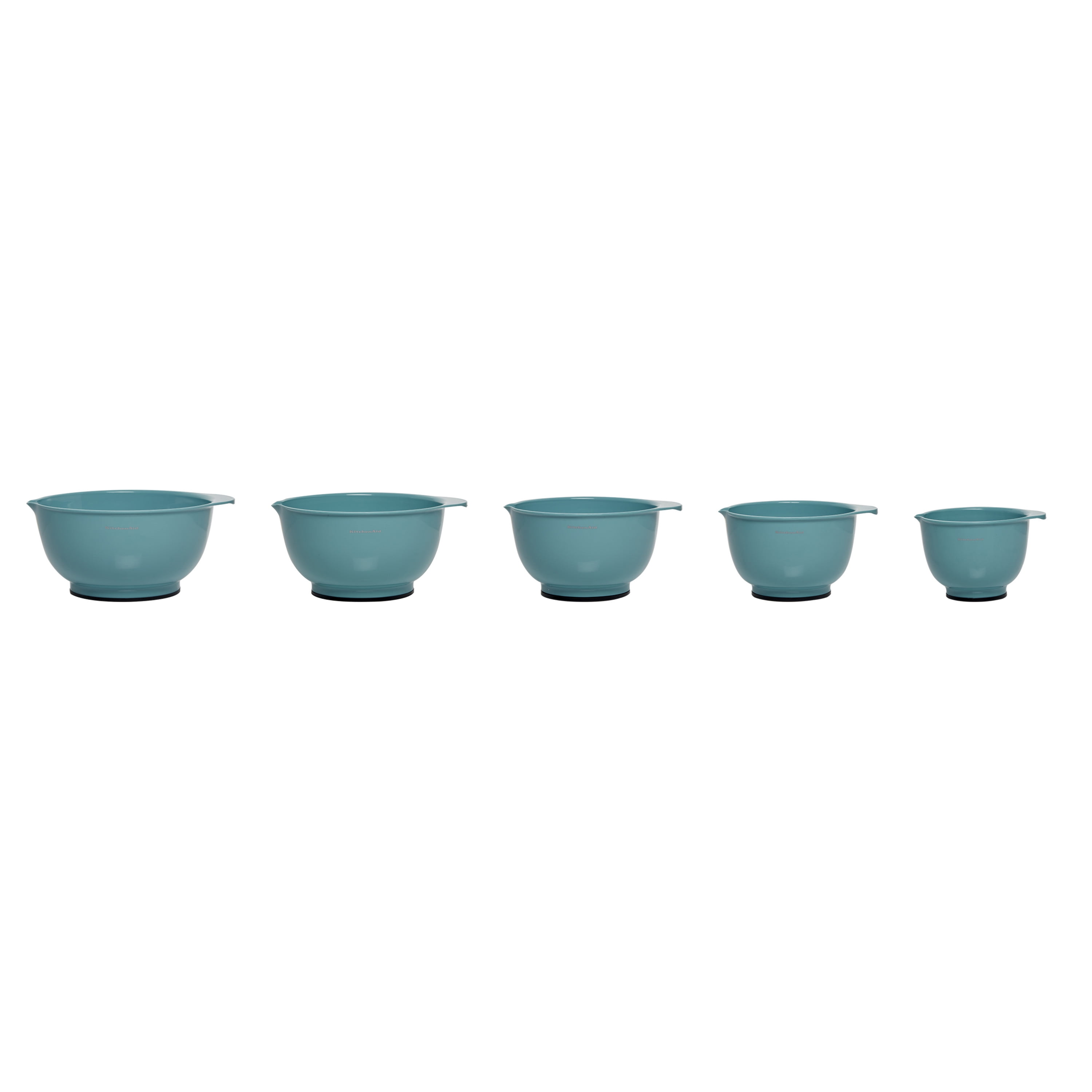 Kitchenaid Set of 5 Plastic Mixing Bowls in Aqua Sky with Rubber Bottom