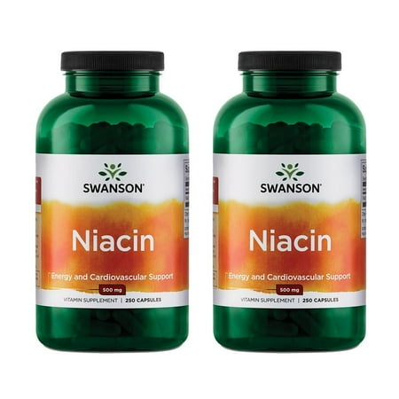 Swanson Niacin (B3) Cardio Health Support Carbohydrate Metabolism 500 Milligrams 250 Capsules (2 Pack)