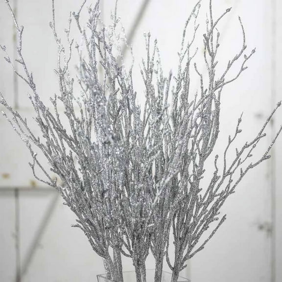 Factory Direct Craft 22 Artificial Silver Glittered Twig Plant Branches (12 Count)