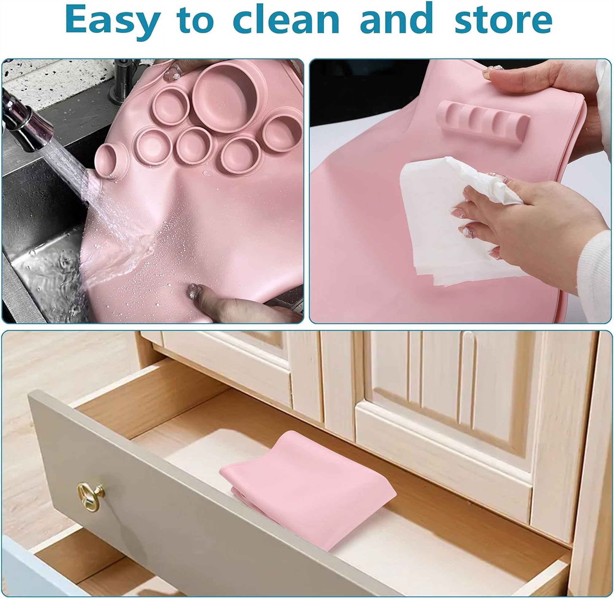 NOGIS Silicone Painting Mat, Silicone Craft Mat for Resin Casting 24“x16” Non Stick Silicone Sheet with Cleaning Cut for Oil painting, Art, Clay and Play (Pink)
