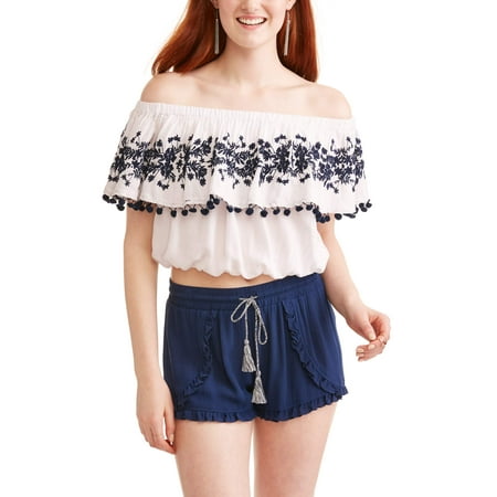Poof Junior Plus Peasant Pom Pom Top