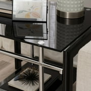 Powell Black Glass and Metal Indoor End Table with Shelf, 22 Tall, Black/Chrome