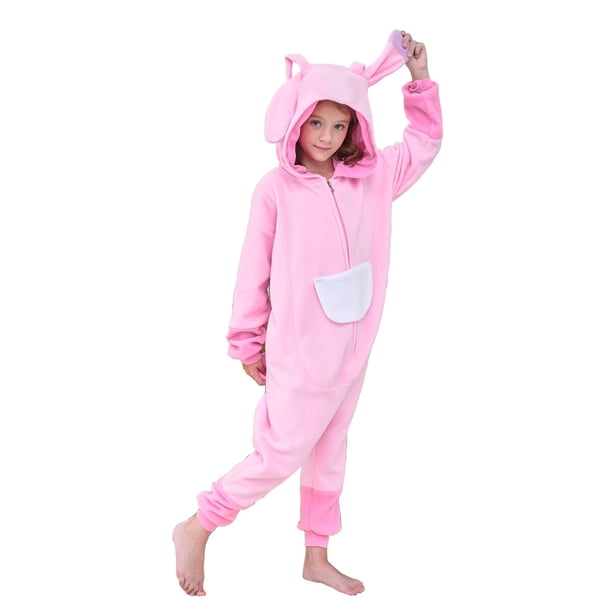 Disfraz de peluche para niños, pijama de cosplay de animales para Halloween 5T, rosa