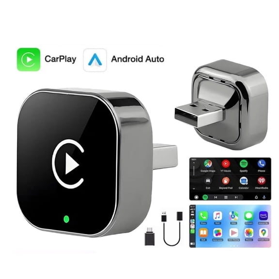 2026 Refreshed Wireless Vehicle Media Adapter, Mini USB Car Dongle With Type-C Extension Cable, Plug-and-Play Stable Link Unit, Black, Works With iOS & Android Smartphones