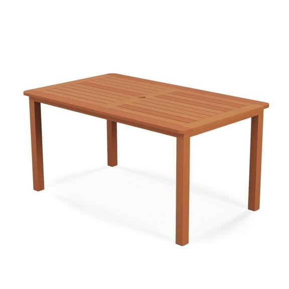 FASCK Solid Wood Patio Dining Table with Umbrella Hole for 6 People, Acacia Wood Outdoor Garden Table, Weather-Resistant Outdoor Furniture for Backyard & Poolside