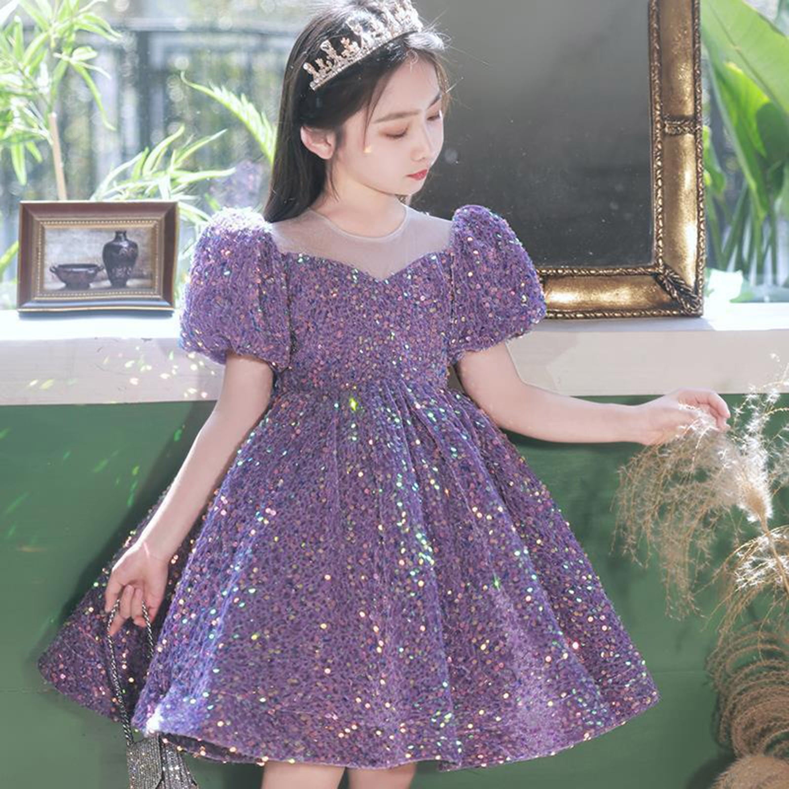 champagne long formal dresses Wholesale Off-the-Shoulder Sequins Prom Elegant Sleeves Side Slit Evening Gowns please size up A-line Sweetheart Ruffle Tiered Social Style Length:Chapel -  100