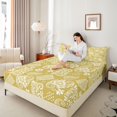 thumbnail image 3 of jejeloiu Vintage Paisley Queen Sheets For Men Women,Retro Print Queen Sheet Sets,Mustard White,4 Pieces,1 Flat Sheet, 1 Fitted Sheet and 2 Pillowcases, 3 of 6