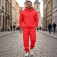 thumbnail image 6 of Dwelliawo Mens Hoodie Sweatsuit 2 Piece Solid Color Full Zip Sweat Pullover Hoodies Jogging Running Pant Set Relaxed Fit Fall Suits with Pockets Red 3XL, 6 of 7