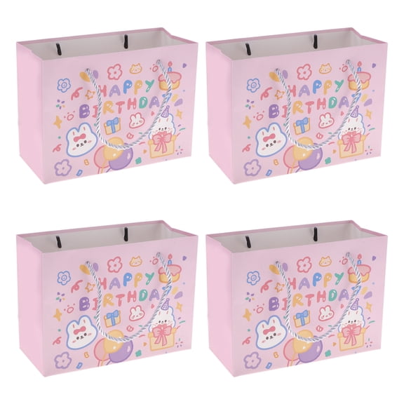 Unique Bargains Set of 4 Cartoon Animal Gift Bags Pink