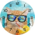 thumbnail image 2 of Dreamtimes Cool Beach Cat Wall Clock, 10 Inch Silent Non Ticking Round Clock Oil Painting Clock Easy to Read Clock for Living Room Bedroom Bathroom Home Decor, 2 of 7