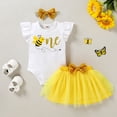 thumbnail image 2 of Younger Tree 1st Birthday Girl Outfit Baby Bee Short Sleeve Romper Top Tutu Princess Skirt Clothes Set for 12-18 Months, 2 of 7