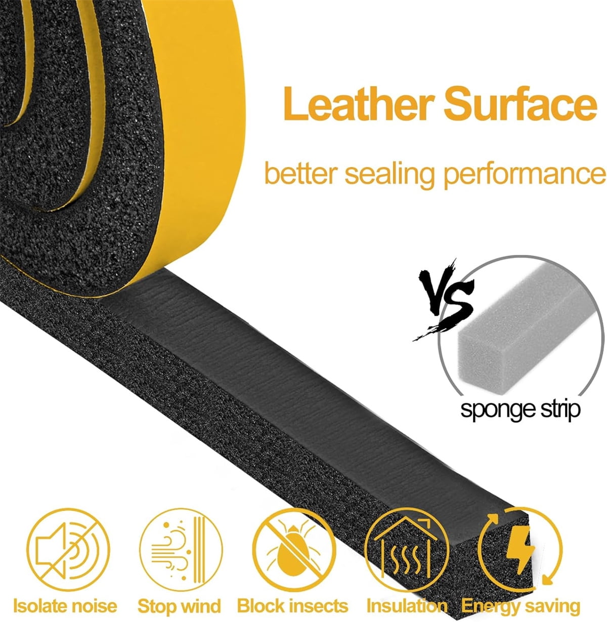 Tutuviw Air Conditioner Foam Strips with Adhesive,Seal Stripping Tape,Open Cell Foam Insulation Weather Stripping for Windows and Doors,High Resilience-Total 13Ft Long (Yellow, 1 Inch X 1 Inch)
