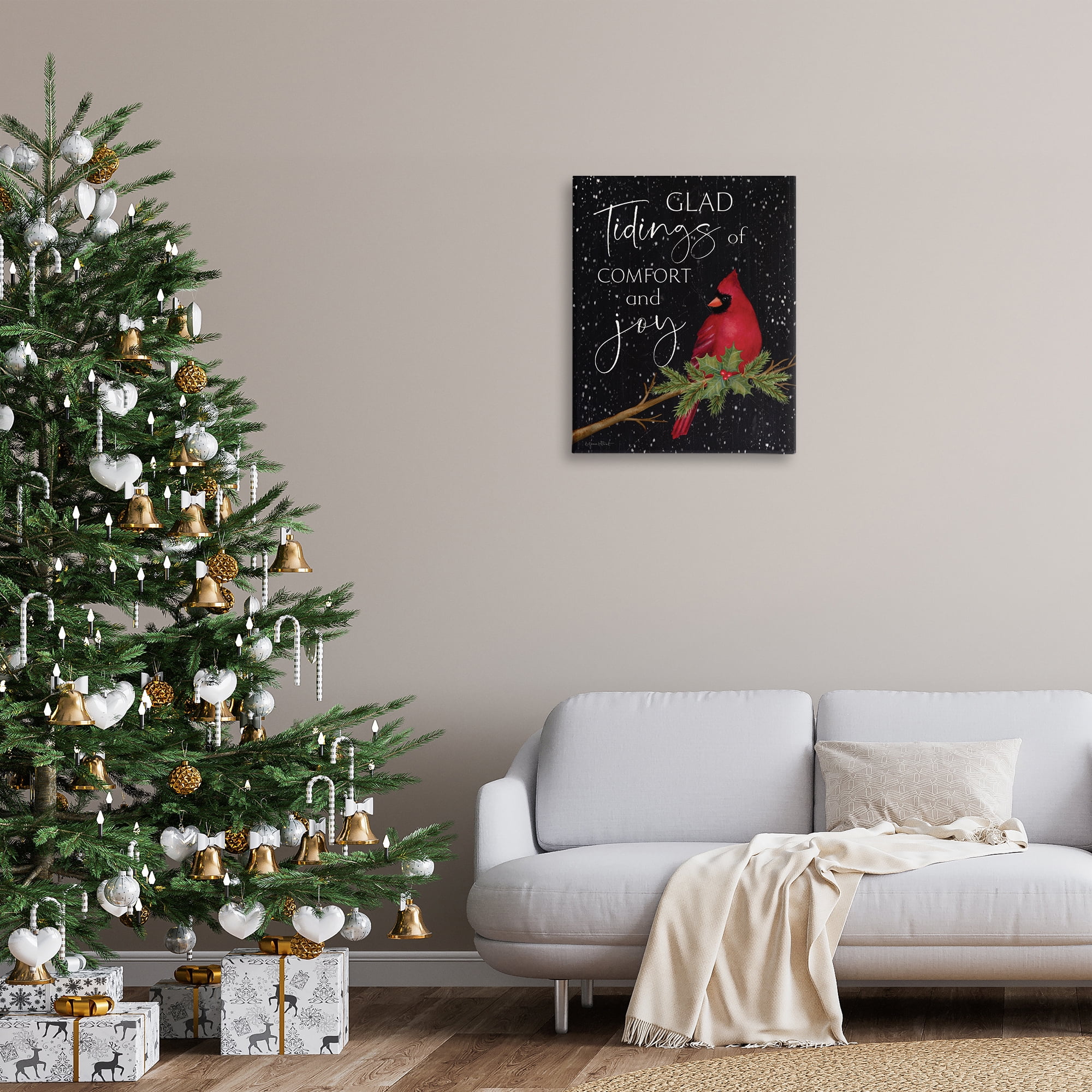 Stupell Industries Comfort & Joy Cardinal Holiday Painting Gallery Wrapped Canvas Art Prints Wall Art, 24 x 30