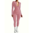 thumbnail image 3 of Solid Color Zip-up Skinny Jumpsuit, Women's Athleisure Long Sleeve Jumpsuit - Ideal for Yoga, Comfortable Activewear, 3 of 9