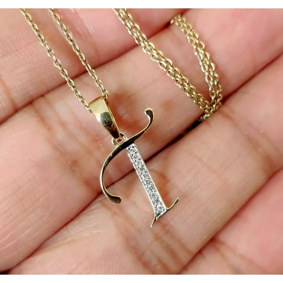 1Ct Round Cut Lab-Created Moissanite Letter ''T'' Pendant 14K Yellow Gold Plated