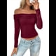 thumbnail image 2 of Blusas de Larga con Hombros Descubiertos para Mujer, Ajustadas, Fruncidas, Estilo Y2K, Conjuntos de Moda 2025 Vino Tinto M, 2 of 9
