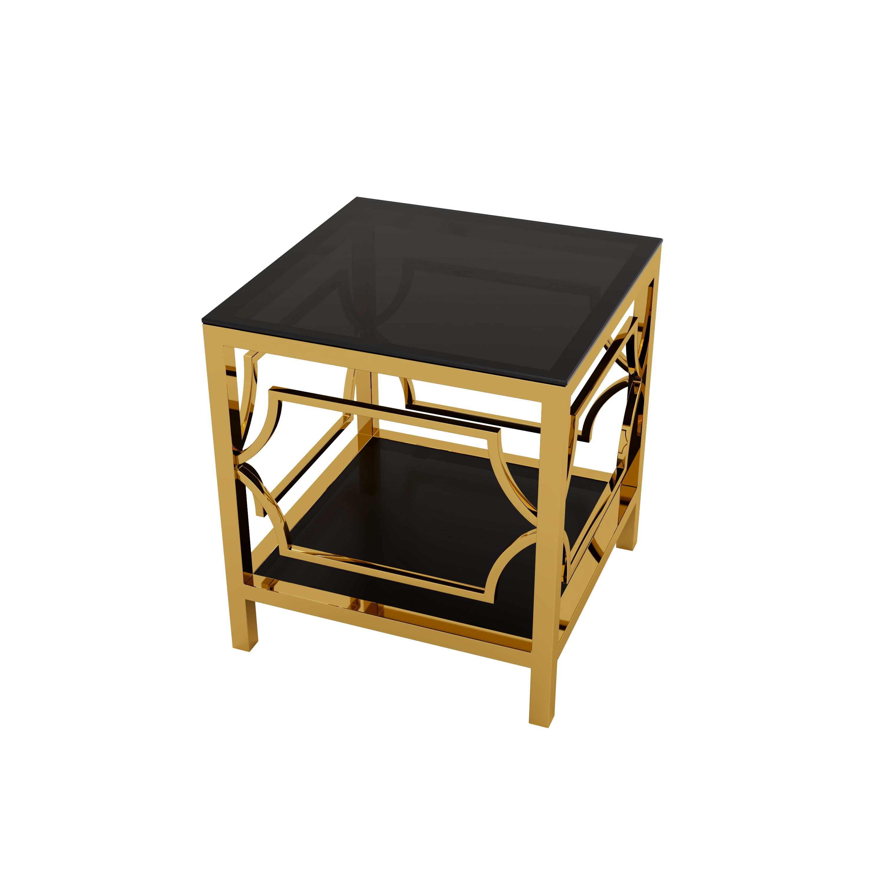 19.7" Round Side Table with Tempered Glass Top, 2-Tier Storage Shelf Modern Small End Table with Metal Frame, Sofa Side Accent Table