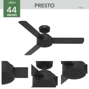 Hunter - Presto Indoor Ceiling Fan, Wall Control, 44-inch, Matte Black, Casual-style, 3-speed WhisperWind Motor, 51847, for Living Rooms, Bedrooms