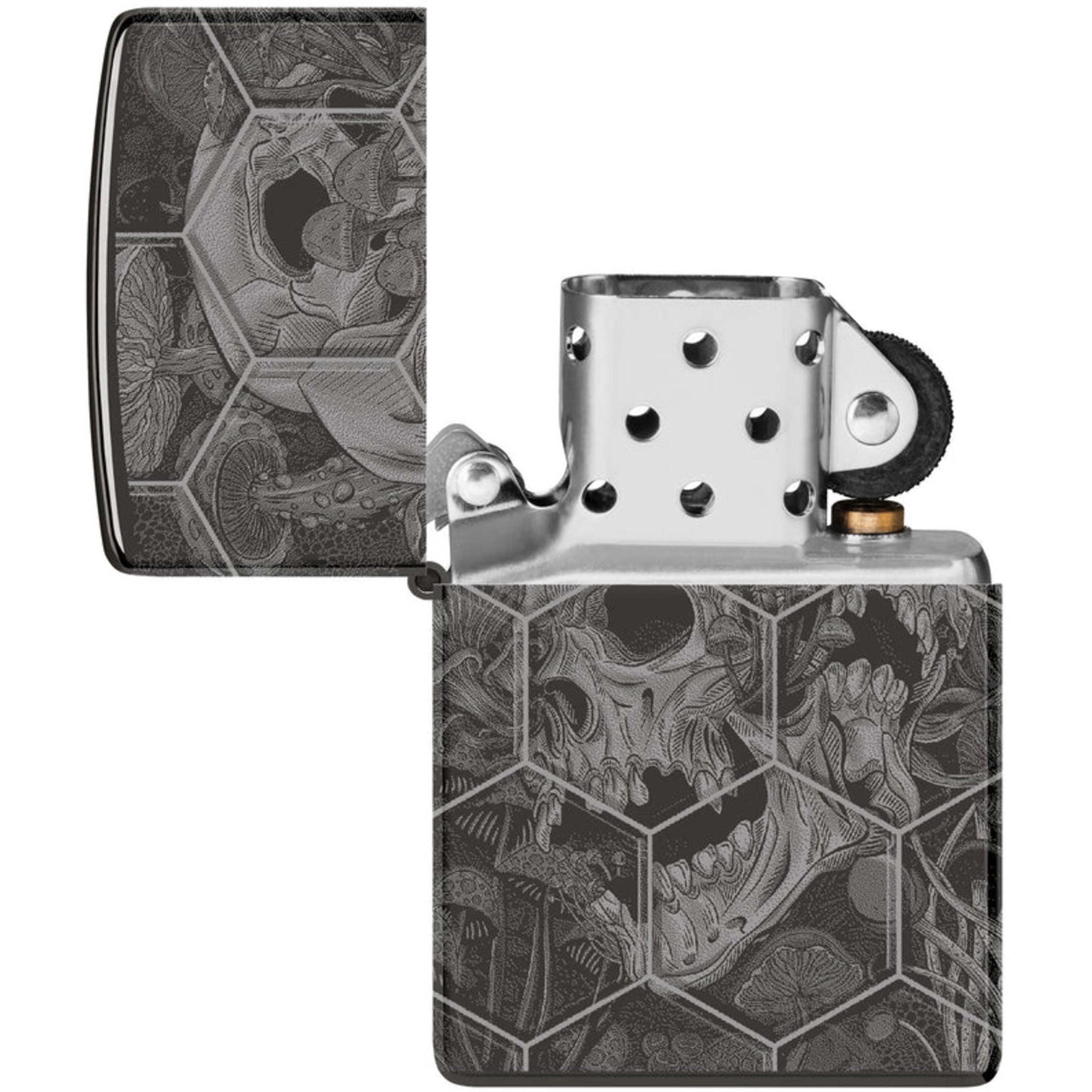 Zippo 46425 Mushroom Skulls Design High Polish Black Lighter