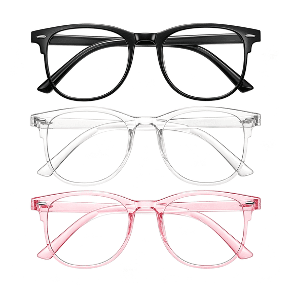 HBMYN 3Pcs Blue Light Blocking Glasses for Women Men,Round Computer Glasses Anti Eye Strain/Uv/Glare Gaming Glasses Clear Frame Glasses