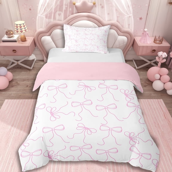 Erosebridal Dreamy Pink Bow Tie Twin Bedding For Girls,Cartoon Ribbon Bow Duvet Cover Set For Kids Teens,Pink Reversible,2pcs,No Comforter