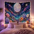 thumbnail image 2 of Cosmic Moon and Floral Garden in a Starry Nebula, Mystical Fantasy for Space Lovers, Celestial Decor Wall Art, Housewarming Gift, Tapestry Wall Hanging for Bedroom and Living Room, 2 of 7