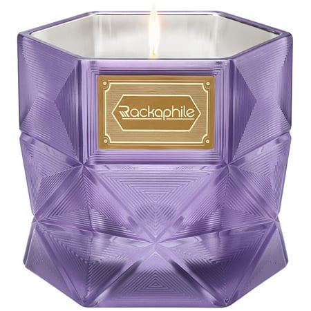 Three Wick Glass - Rackaphile Lavender Scented 16 Oz Glass Jar Candle, Geometric Hexagon Glass Jar, 100% Soy Wax, Lead-Free Cotton Wick, Long Lasting Scent, Gift Box Included