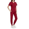 thumbnail image 2 of HAJWOH Scrubs Sets for Women Stretchy Nursing Uniform Short Sleeve V-Neck Scrub Top & Yoga Jogger Pants Solid Color Scrub Suit with Multi Pocket Red XXL, 2 of 5