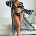 thumbnail image 2 of WREESH Women's 3-Piece Bikini Set with Kimono Cover-Up Long Sleeve Striped Maxi Cardigan & Open Front Beach Swimwear Black, 2 of 9