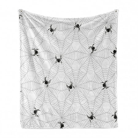 

Spider Web Soft Flannel Fleece Throw Blanket Pale Colored Webs with Spiders Scary Black Insects Sticky Network Cozy Plush for Indoor and Outdoor Use 70 x 90 Black Pale Grey White by Ambesonne