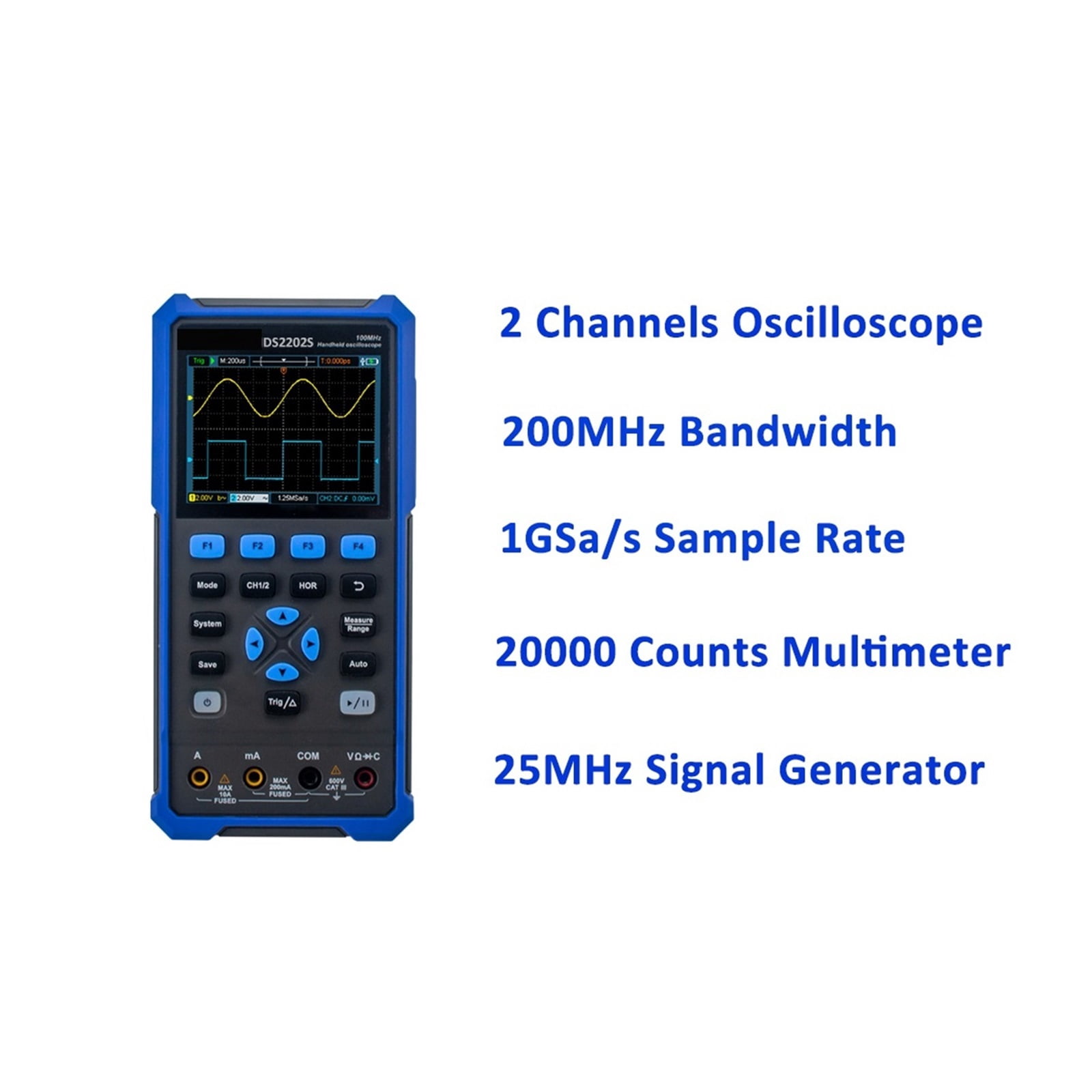 Digital Oscilloscope 2 Channels 200Mhz 1GSa/s 3 In 1 USB Osiclloscopes + Multimeter+Waveform Generato ,Professional Designed